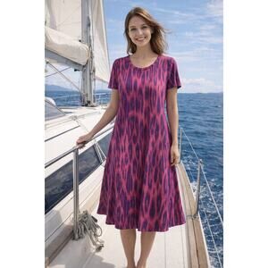 NWT LuLaRoe Jessie Dress Medium M Pink Purple Floral Short Sleeve Midi A-Line